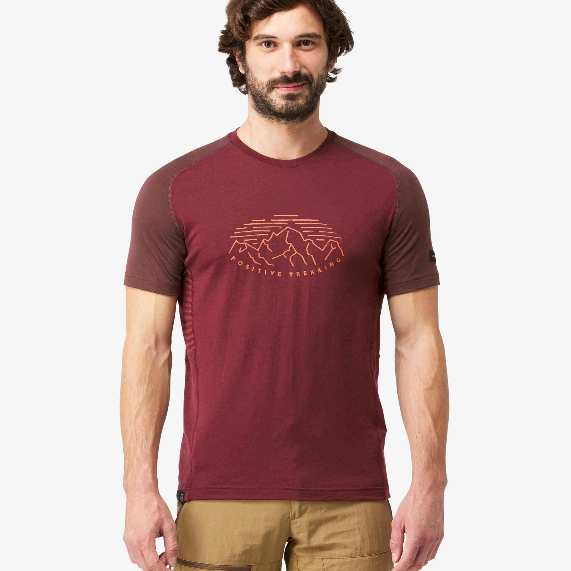 men merino wool half sleeve slim fit t-shirt burgundy - mt500