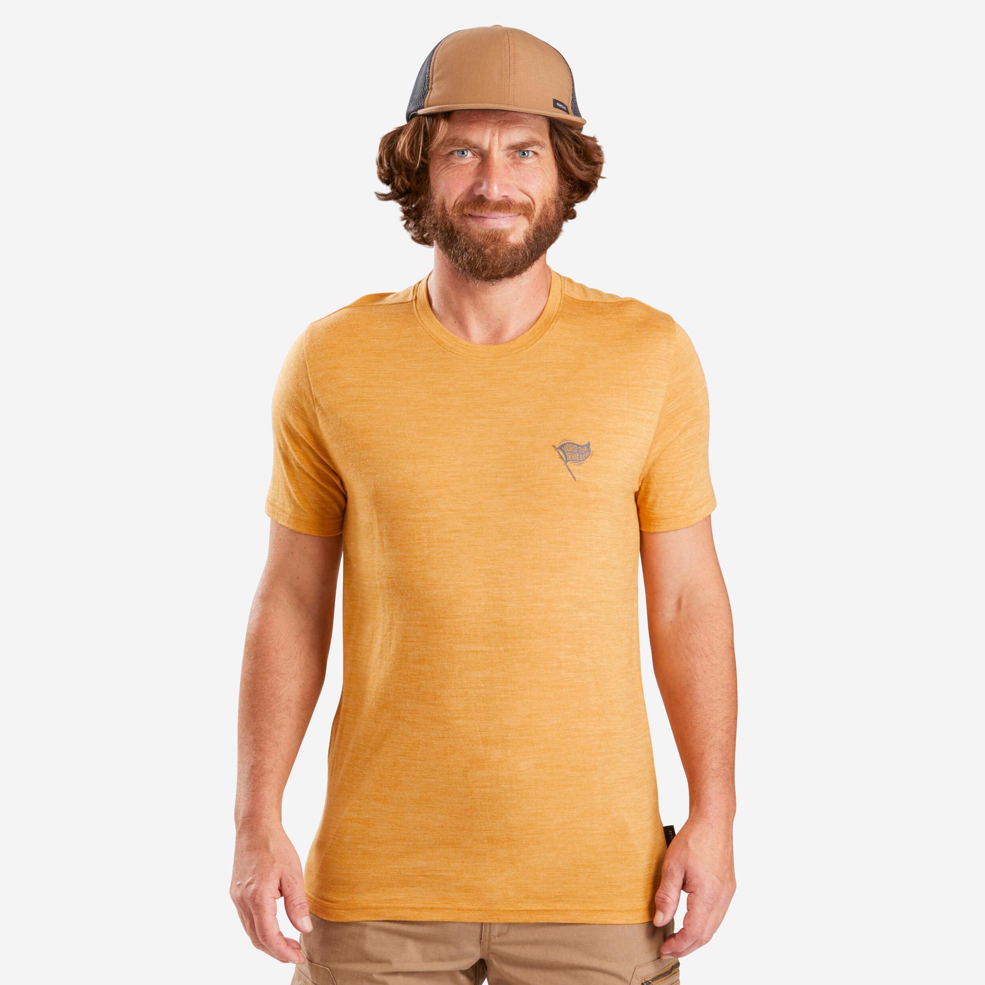 men merino wool half sleeve t-shirt ochre - travel 500