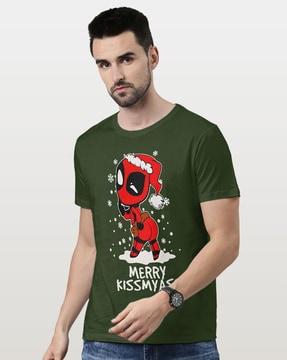 men merry deadpool print regular fit crew-neck t-shirt