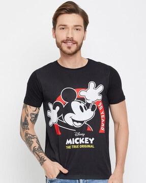 men mickey print regular fit round-neck t-shirt