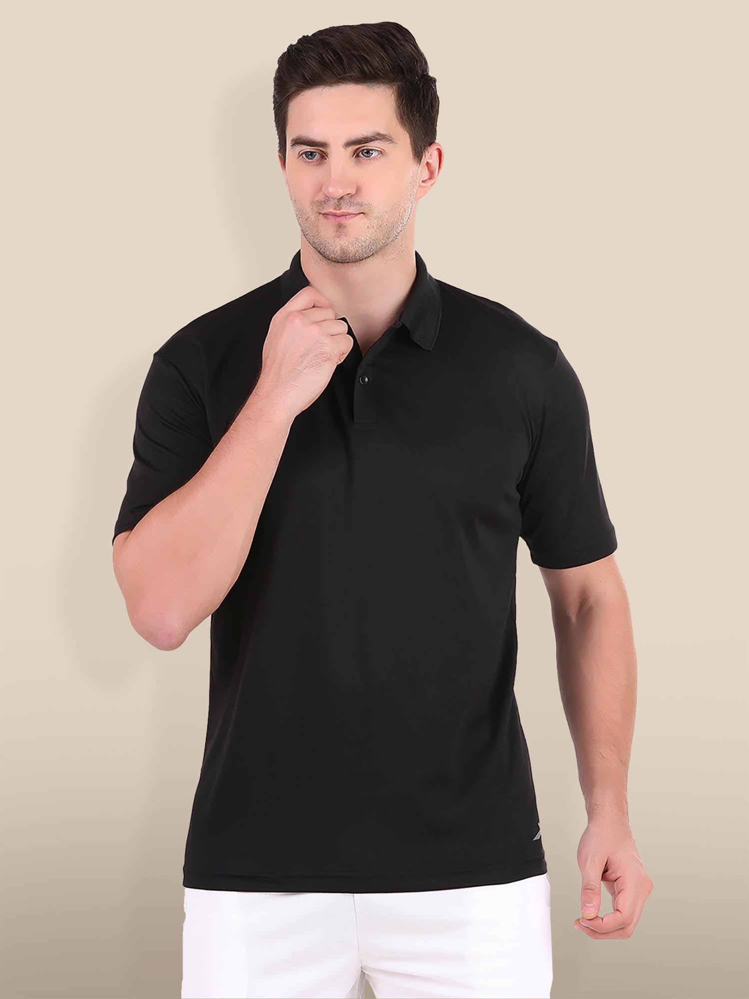 men micro pp polo collar neck t-shirt - black
