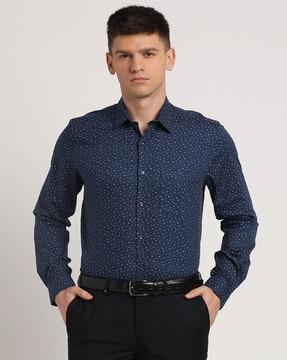 men micro print regular fit cotton shirt