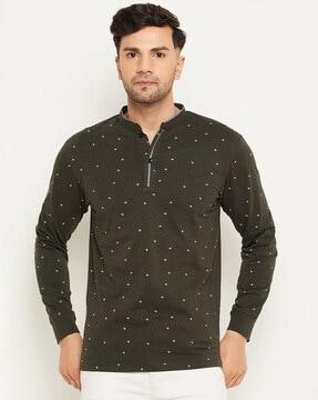 men micro print regular fit henley t-shirt