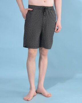 men micro-print regular fit knit shorts with insert pockets