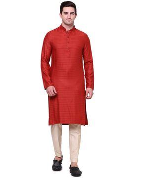 men micro print regular fit kurta