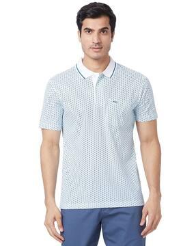 men micro print regular fit polo t-shirt with patch pocket