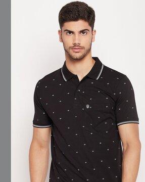 men micro print regular fit polo t-shirt with patch pocket