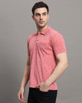 men micro print regular fit polo t-shirt with patch pocket