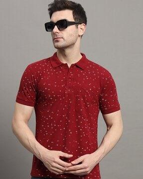 men micro print regular fit polo t-shirt with patch pocket