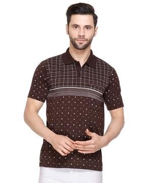 men micro print regular fit polo t-shirt with patch pocket