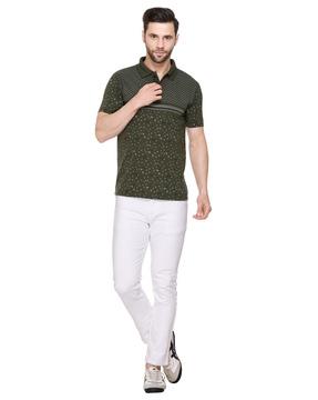 men micro print regular fit polo t-shirt with patch pocket