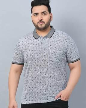 men micro print regular fit polo t-shirt with patch pocket