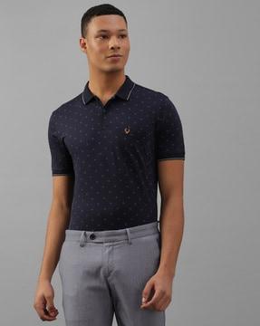 men micro print regular fit polo t-shirt