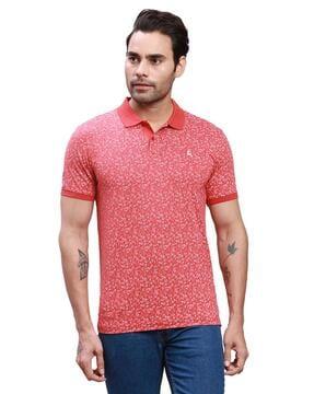 men micro print regular fit polo t-shirt