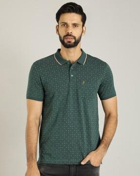 men micro print regular fit polo t-shirt