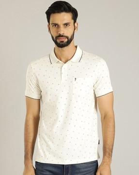 men micro print regular fit polo t-shirt