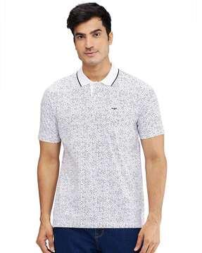 men micro print regular fit polo t-shirt