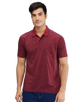 men micro print regular fit polo t-shirt