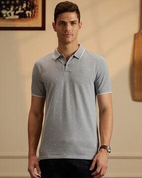 men micro print regular fit polo t-shirt