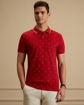 men micro print regular fit polo t-shirt