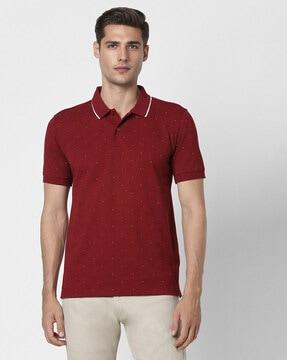 men micro print regular fit polo t-shirt