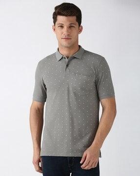 men micro print regular fit polo t-shirt