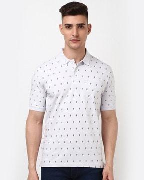 men micro print regular fit polo t-shirt