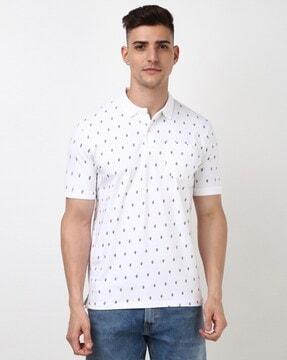 men micro print regular fit polo t-shirt