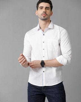 men micro print regular-fit shirt with full-sleeves