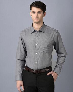 men micro print regular fit shirt with patch pocket