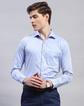 men micro print regular fit shirt with patch pocket