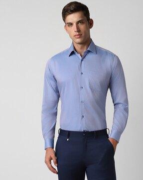 men micro print regular fit shirt with patch pocket