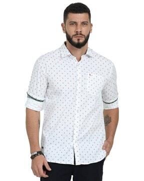 men micro print regular fit shirt with patch pocket