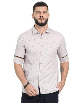 men micro print regular fit shirt with patch pocket