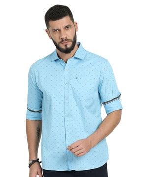 men micro print regular fit shirt with patch pocket