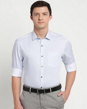 men micro print regular fit shirt with patch pocket