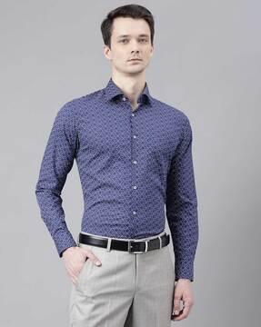 men micro print regular fit shirt with spread collar