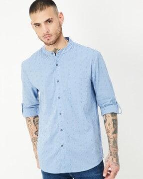 men micro print regular fit shirt