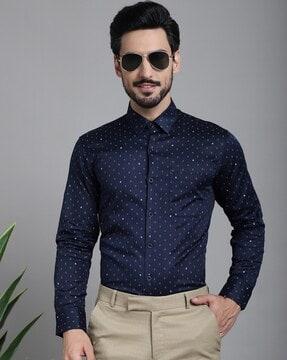 men micro print regular fit shirt