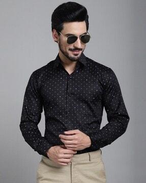 men micro print regular fit shirt