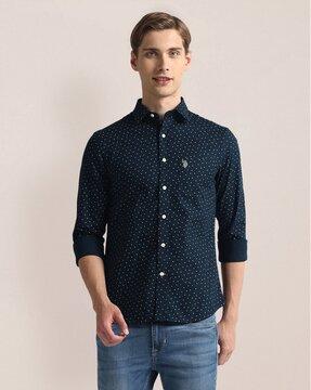 men micro print regular fit shirt