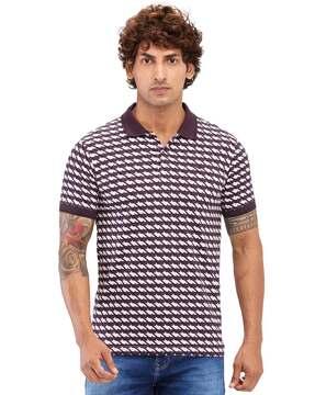 men micro print slim fit polo t-shirt with collar neck