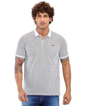 men micro print slim fit polo t-shirt with collar neck