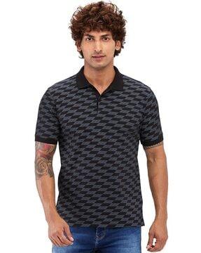 men micro print slim fit polo t-shirt with collar neck