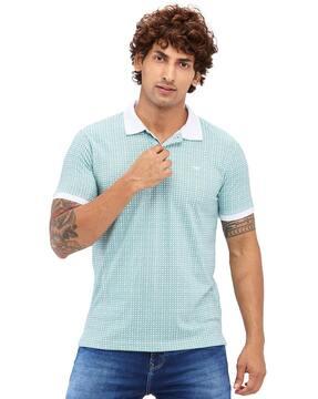 men micro print slim fit polo t-shirt with collar neck