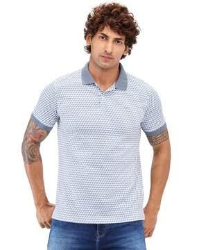 men micro print slim fit polo t-shirt with collar neck