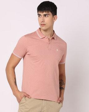 men micro print slim fit polo t-shirt with patch pocket