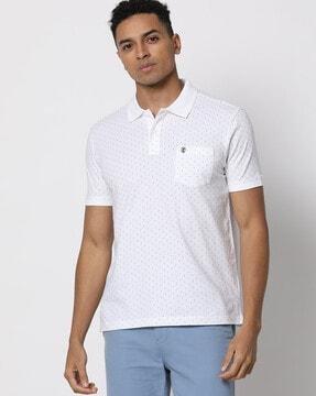 men micro print slim fit polo t-shirt with patch pocket