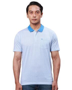 men micro print slim fit polo t-shirt with patch pocket