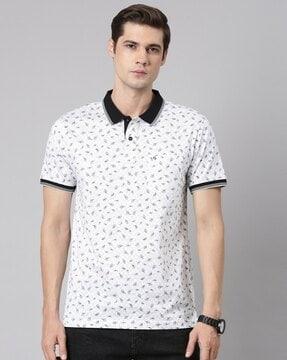 men micro print slim fit polo t-shirt with patch pocket